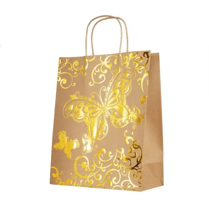 Пакет из крафт-бумаги Золотая бабочка 26x32,4x12,7 см - фото