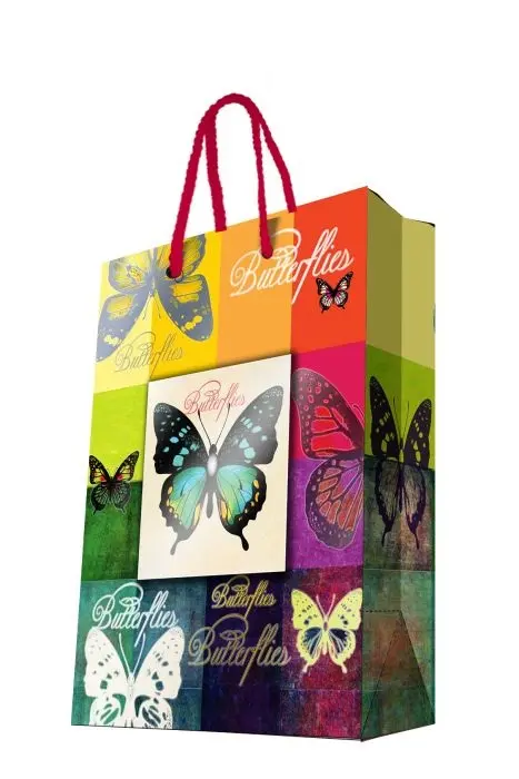Бумажный пакет Радужные бабочки 17,8x22,9x9,8 см - фото