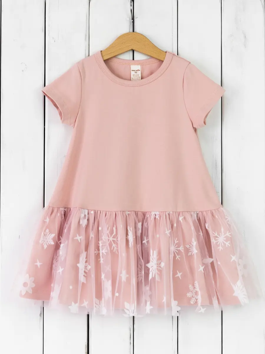 Платье "Снежинки на розовом" - фото