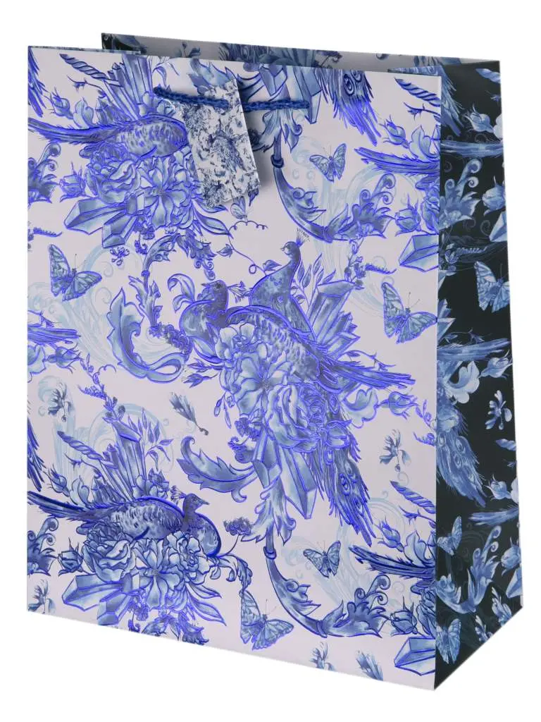 Подарочные пакеты Бумажный пакет "Голубые цветы" 26x32,4x12,7 см - фото