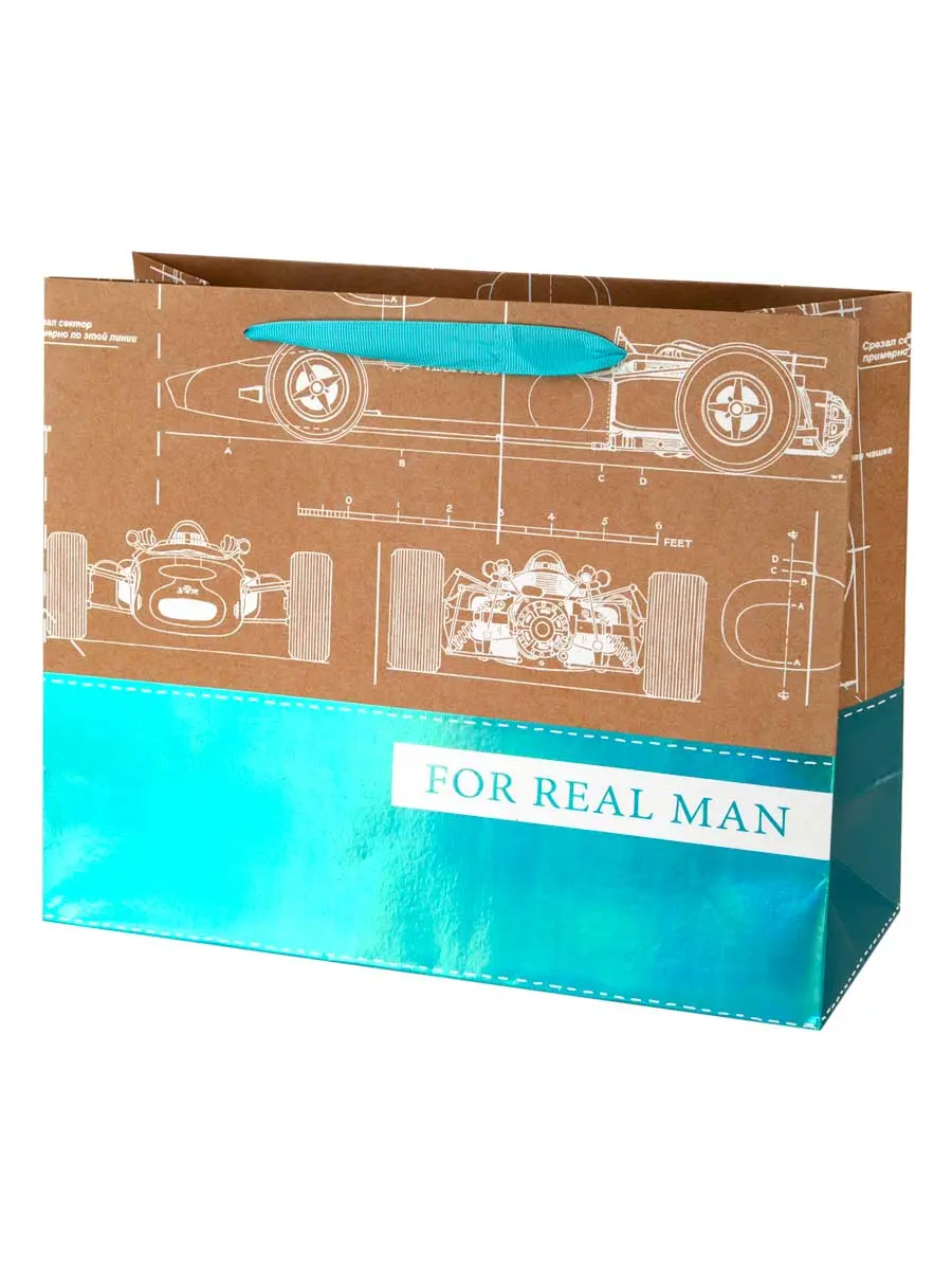 Бумажный пакет "Настоящий Мужчина" 32,4x26x12,7 см - фото