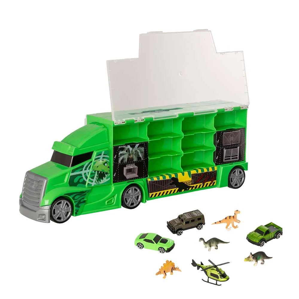 Автоперевозчик "Dino" с транспортными средствами и динозаврами - фото