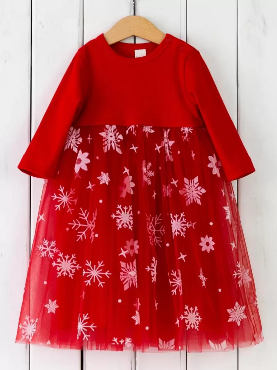 Платье "Снежинки на красном"