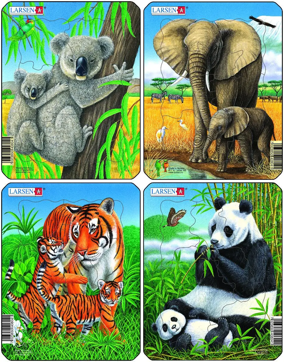 Пазл "Коала, слон, тигр, панда" - фото