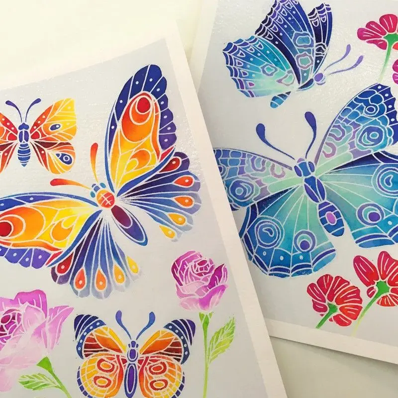 Акварельная раскраска "Цветы и бабочки" - фото