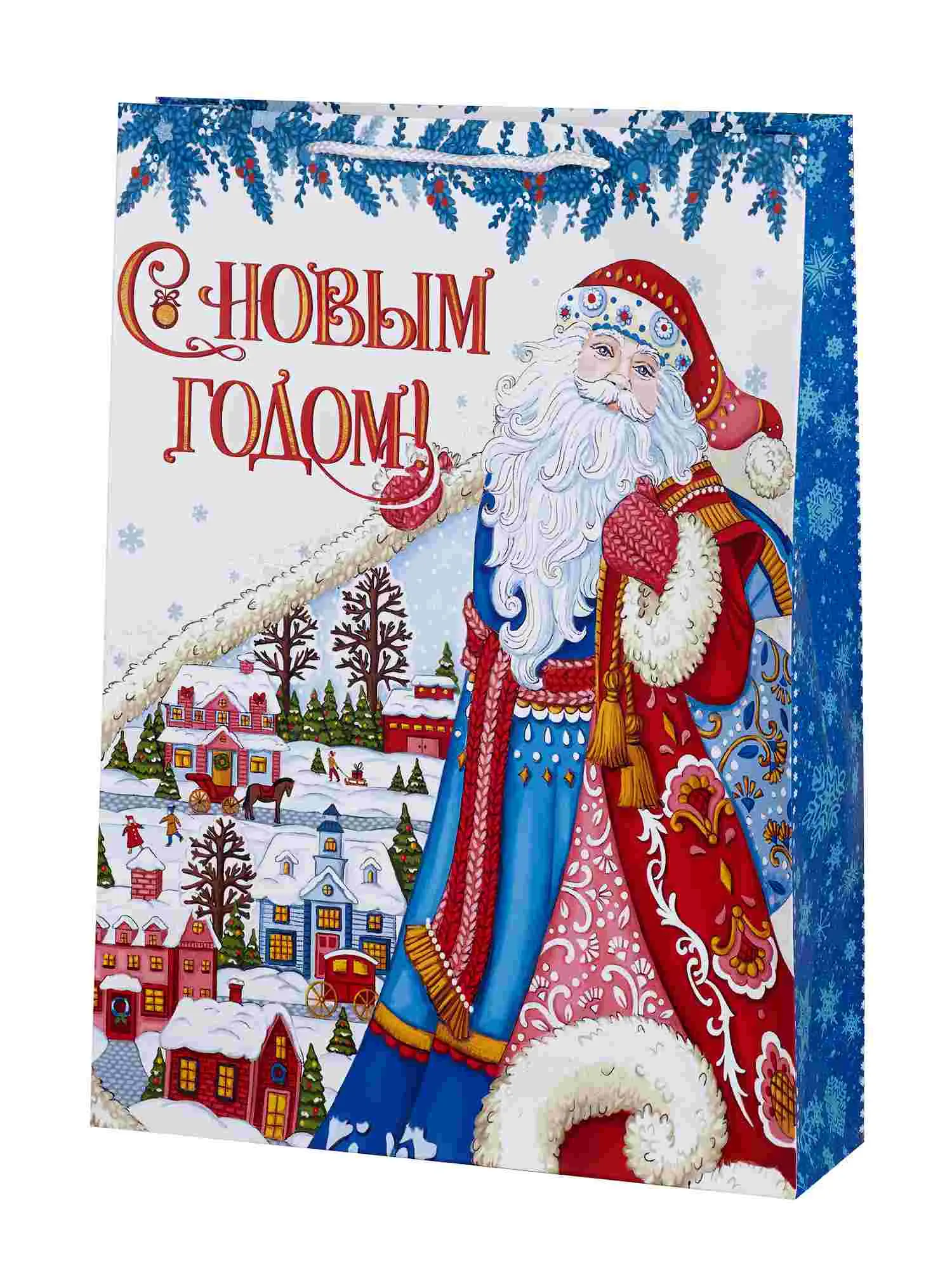 Бумажный пакет "Дед Мороз" 33x45,7x10,2 см - фото