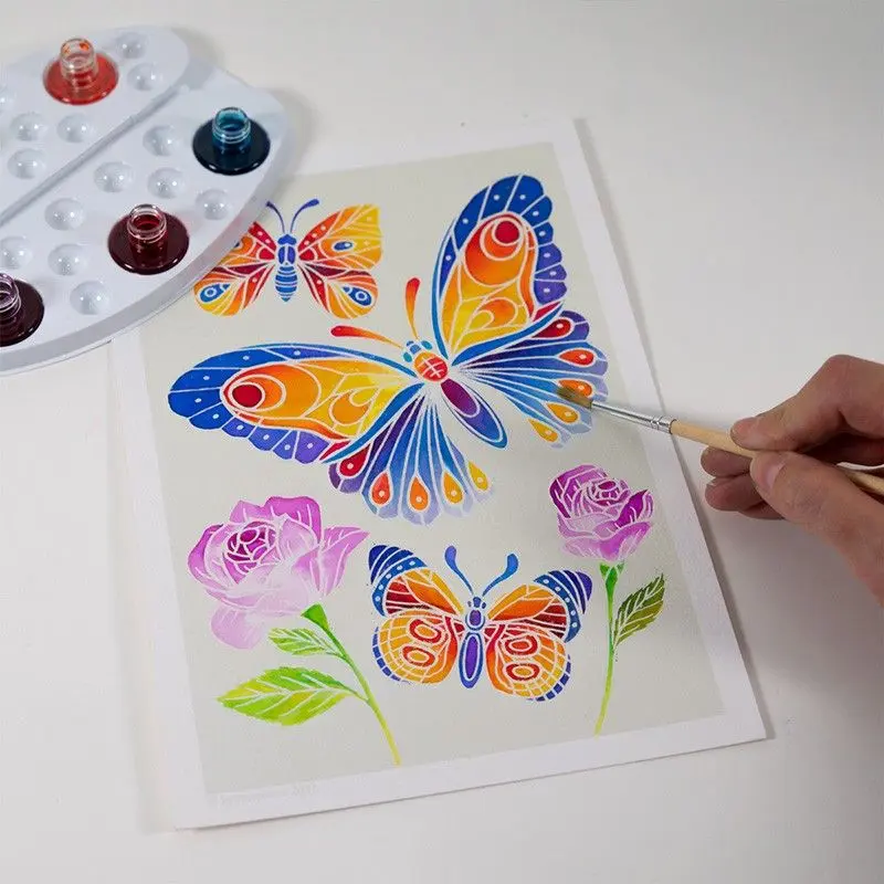 Акварельная раскраска "Цветы и бабочки" - фото