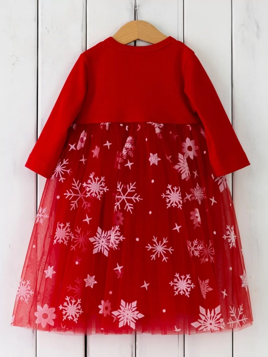 Платье "Снежинки на красном" - фото