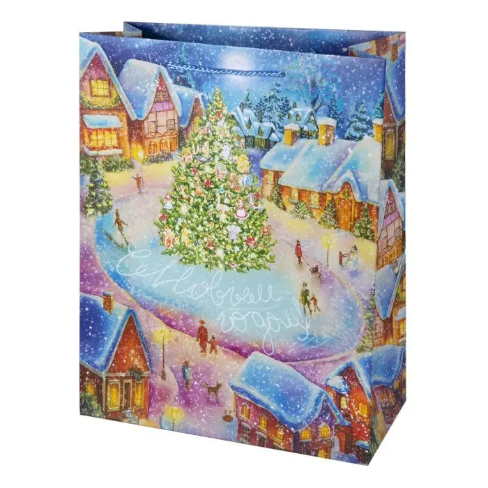 Бумажный пакет "Рождественская площадь" 33x45,7x10,2 см - фото