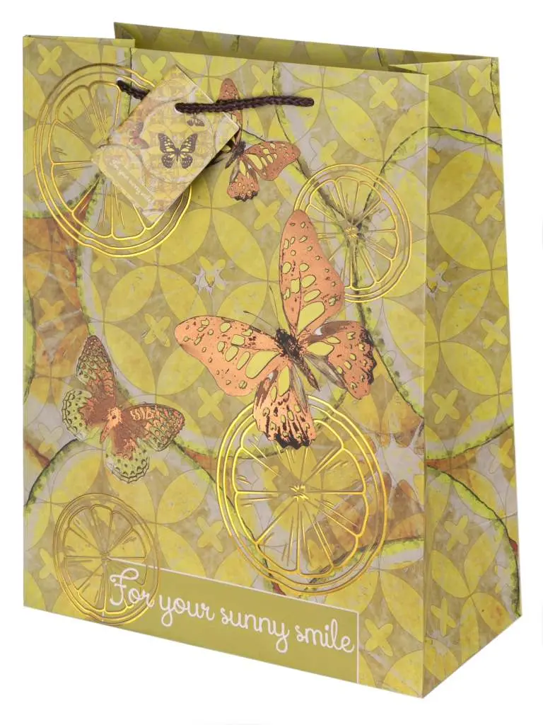 Бумажный пакет Лимонные бабочки 26x32,4x12,7 см - фото
