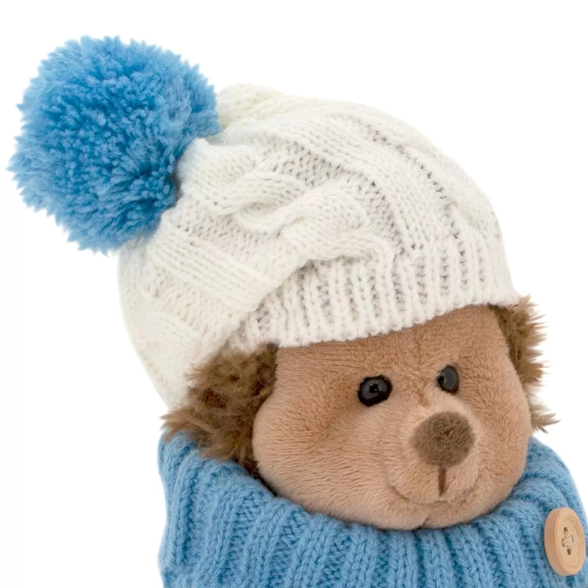 Ёжик Колюнчик в шапке с голубым помпоном (15 см) - фото