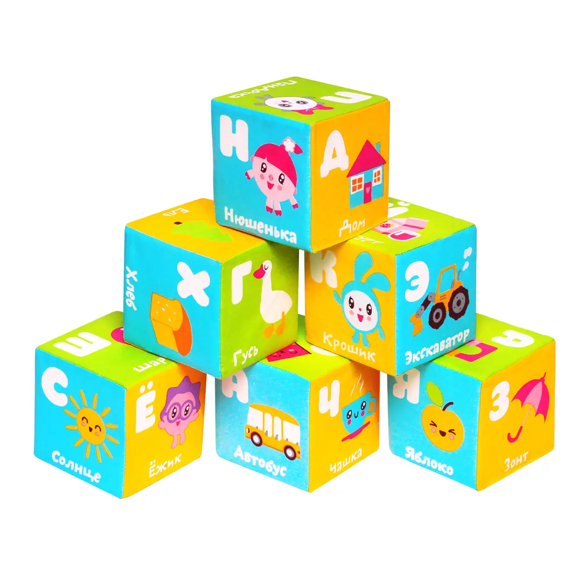 Мягкие кубики "Малышарики" Азбука - фото