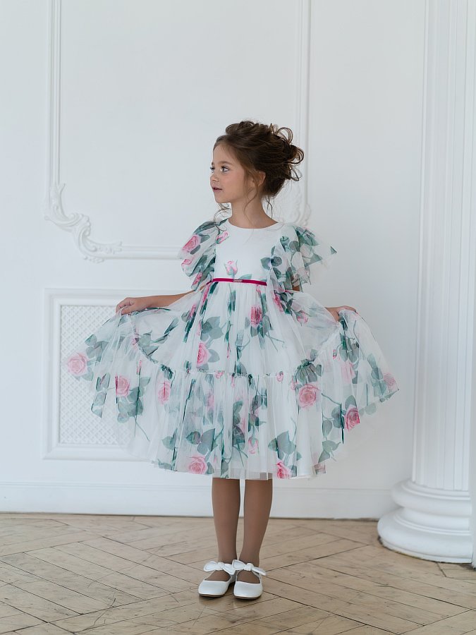 Одежда для праздника Платье "Розы-принт" - фото